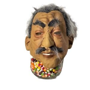 Vtg Halloween Latex Mask Creepy Old Man Mustache Cracked Face Hair‎